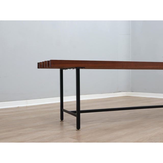 Mid-Century Modern Mid-Century Slatted Teak Bench with Iron Frame, Italy, 1950s For Sale - Image 3 of 12