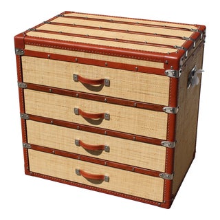 Ralph Lauren Chairing 4 Drawer Chest, Raffia & Leather - Showroom Find For Sale
