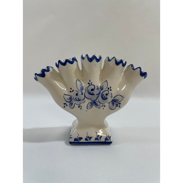 1970s 1970s Vintage Blue and White Portuguese Petite Tulip Vase Tulipiere For Sale - Image 5 of 12