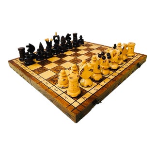 Mid 20th Century Hand-Carved Chess Set, Poland- 33 Pieces For Sale