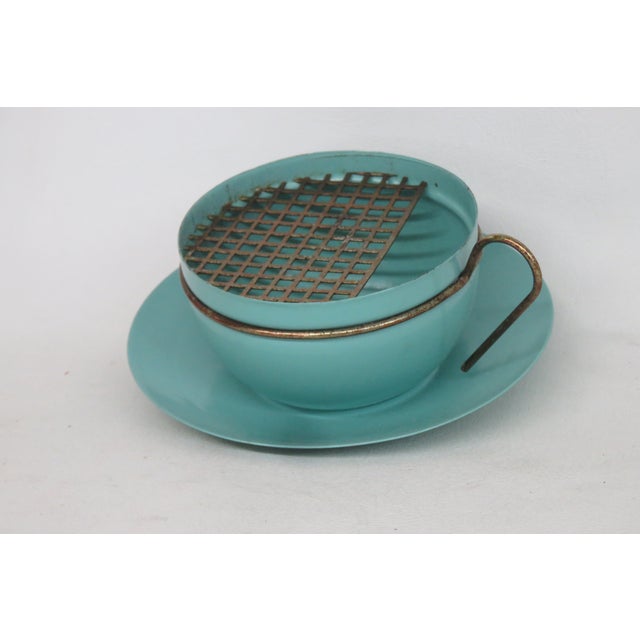 1950s Crestware Cup 'N Saucer Smoke Set 2pc Turquoise Ashtray With Original Box 4487b For Sale - Image 5 of 10