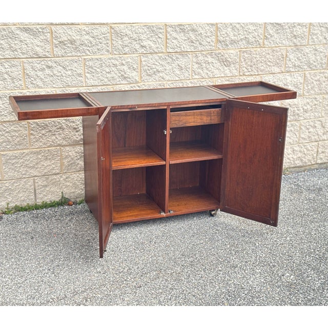 Mid Century Walnut Bar Cabinet With Sliding Top Extension and Cane Doors For Sale In Philadelphia - Image 6 of 12