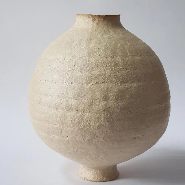Beige Stoneware Coiled Moon Jar by Elena Vasilantonaki For Sale - Image 4 of 13
