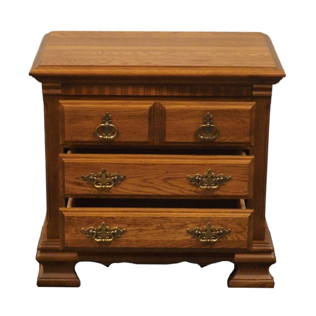 Late 20th Century Kincaid Furniture Solid Oak Early American 26" Three Drawer Nightstand 27-141 For Sale - Image 5 of 12