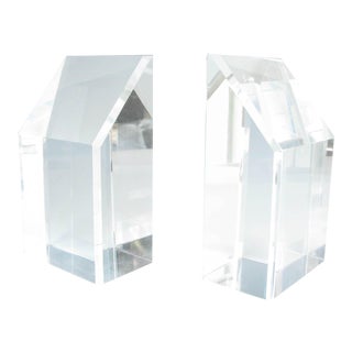 1970s Lucite / Acrylic Bookends With Beveled Edges and Slanted Top - a Pair For Sale