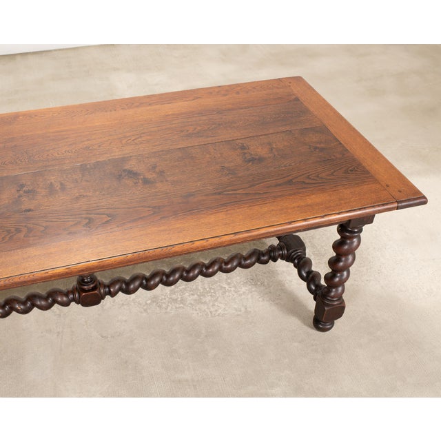 19th C. French Louis XVIII Style Oak Barley Twist Dining Table 7 Ft For Sale - Image 10 of 18