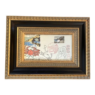 Contemporary Original Judy Henn Ink Drawing/Collage “First Day as a Crab” Framed For Sale