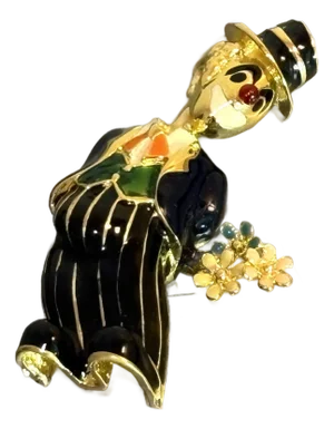 Large Gold Tone Enameled Clown Brooch
