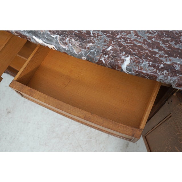 Maison Gouffe Vintage French Oak 4 Door Marble Top Console For Sale - Image 4 of 18