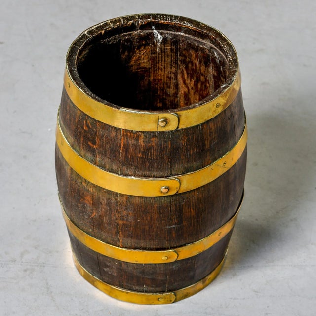 Antique English Dark Oak Barrel With Brass Bands For Sale - Image 12 of 12
