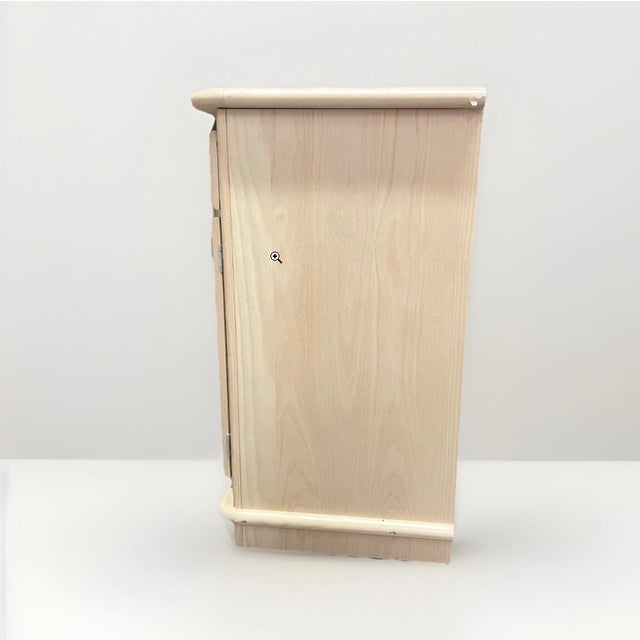 Vintage Broyhill MCM Pickled White Oakwood Flip Top Bar Cabinet or Buffet Server For Sale - Image 9 of 15