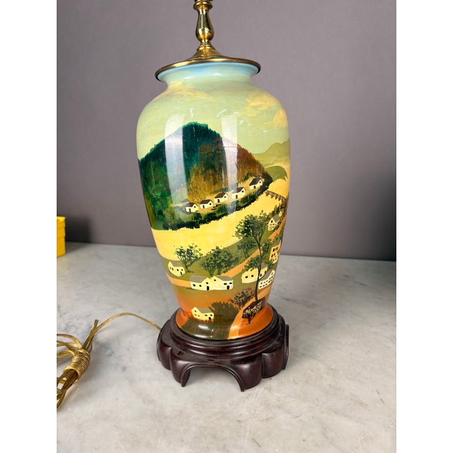 1960s 1960s Hand Painted Village Scene Table Lamp For Sale - Image 5 of 14