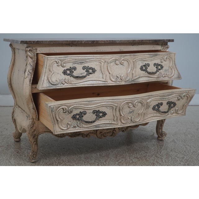 Councill Furniture Pair of Councill Craftsman Marble Top French Painted Chests For Sale - Image 4 of 18