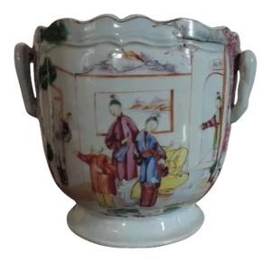 1760 Chinese Export Porcelain Famille Rose Palette Wine Cooler Cachepot Vase Planter