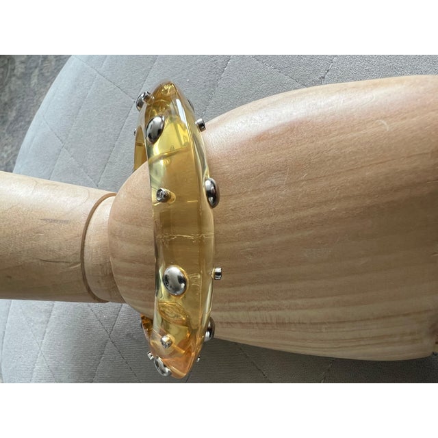 Miriam Salat Studded Translucent Vintage Resin Bangle Silver & White Topaz For Sale In New York - Image 6 of 18