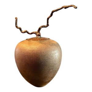 Late 20th Century Carol Green Studio Pottery Lidded Jar-Bronze Vine Finial-Art-Raku Clay-Wabi Sabi