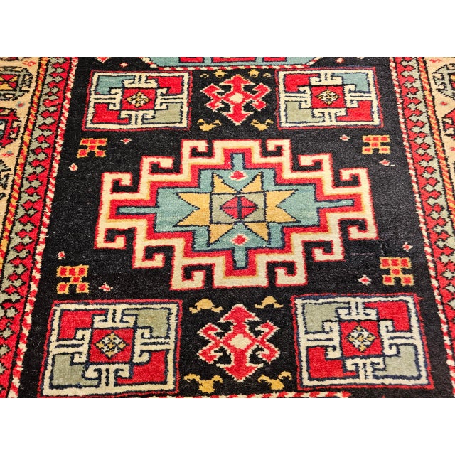 Vintage Persian Kurdish Rug, Hand-Knotted Wool, Geometric Pattern, Navy & Tan, 3x5 For Sale - Image 16 of 18