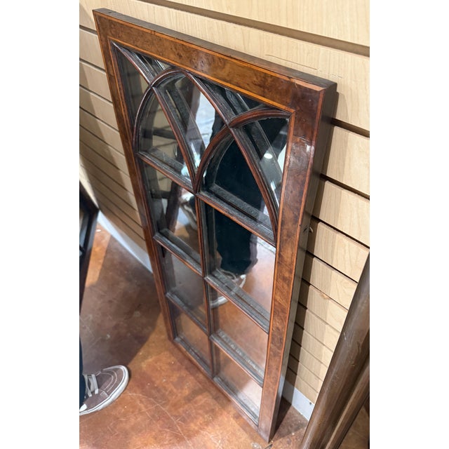 19th Century Gothic Window Pane Mirror in Burr Walnut Frame From England (H 37 3/4 X W 17) For Sale - Image 5 of 11
