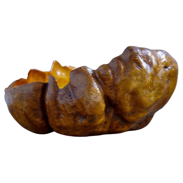 Swedish Folk Art Organic Dark Grain Burl Curly Birch Bowl, 1960s For Sale