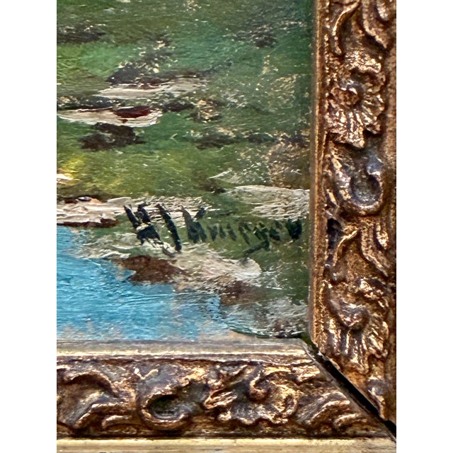 Landscape With Goats at Water’s Edge, Attributed to H J Krueger For Sale - Image 4 of 6