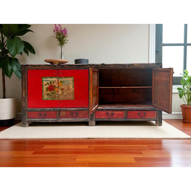 Chinese Black and Red Lacquered Sideboard, 1930s For Sale - Image 3 of 6