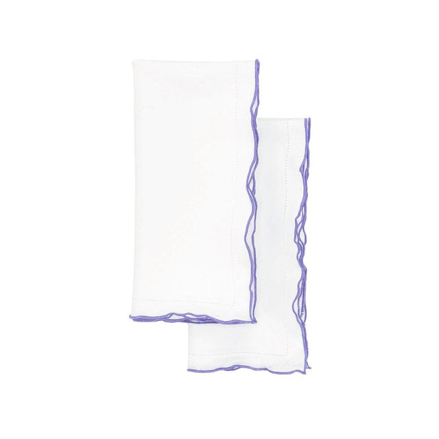 Linen Napkins With Purple Ruffled Hamdtitch Edges. Set of 4 For Sale - Image 4 of 5