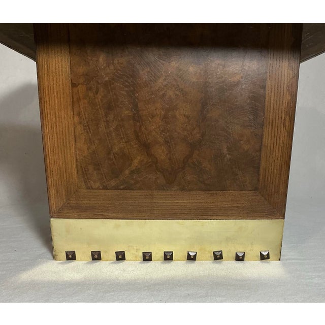 Vintage Brass Coffee Table in the Manner of Sarreid on Burlwood Base, Circa 1970s For Sale In Greenville, SC - Image 6 of 12