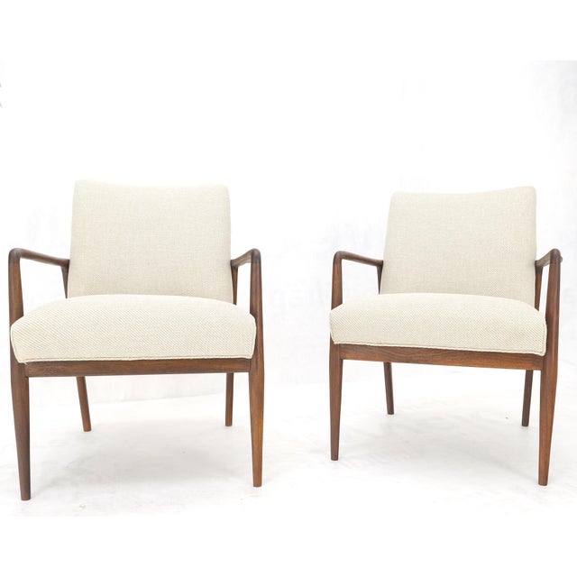 New Oatmeal Tweed Upholstery Oiled Walnut Side Arm Chairs Jens Risom Style MINT! For Sale - Image 12 of 14