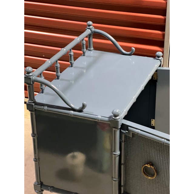 Blue 1980s Coastal Pair of Lacquered Faux Bamboo Side Tables/Nightstands For Sale - Image 8 of 18