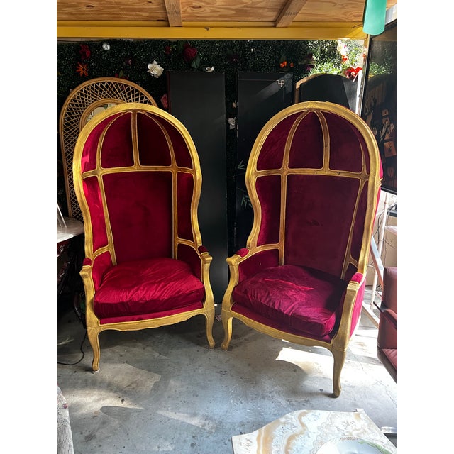 Up for consideration is a beautiful vintage pair of gold trim red baroque porters chairs. These would look lovely in your...