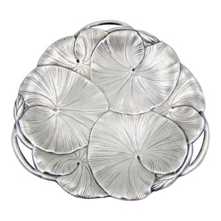 1930s Art Nouveau Lily Pad Tray in Silver-Plate For Sale