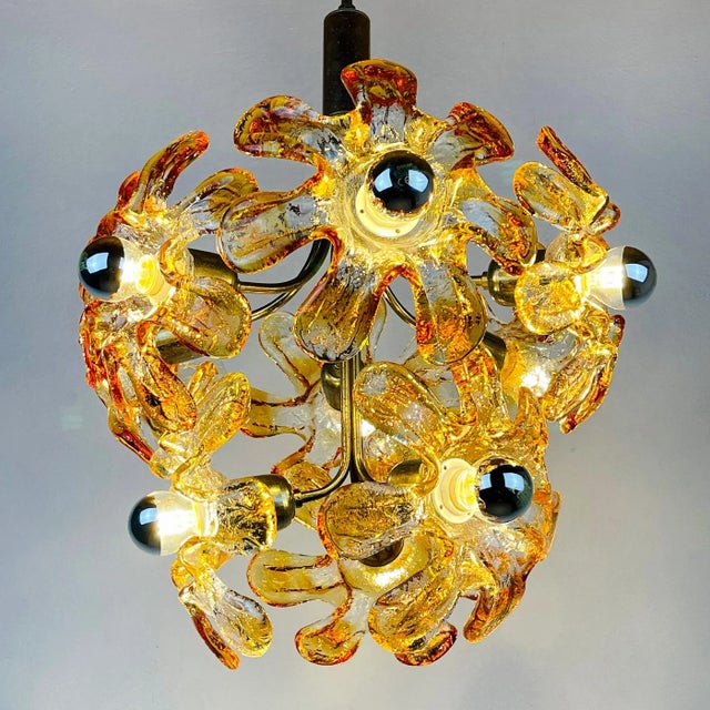 Mid-Century Modern Mid-Century Amber Murano Glass Chandelier from Mazzega, Italy, 1970s For Sale - Image 3 of 13