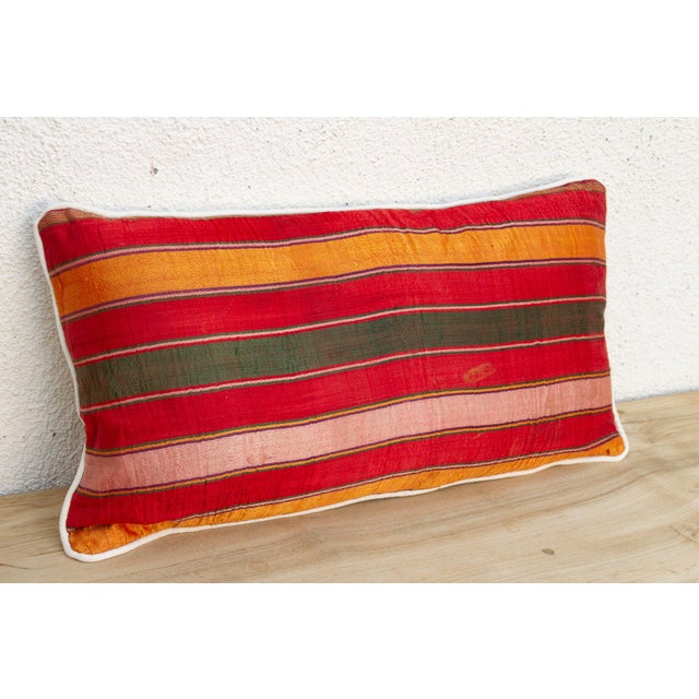 Indian Rahi Striped Gujarati Mashru Lumbar Pillow For Sale - Image 3 of 6