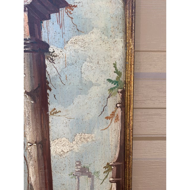 Grand Tour Italian Capriccio Landscape Painting in Shaped Gilt Frame For Sale - Image 3 of 9
