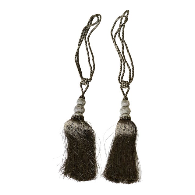 Jumbo Gray Silk Tiebacks With Tassels Passemanterie Window Treatment For Sale
