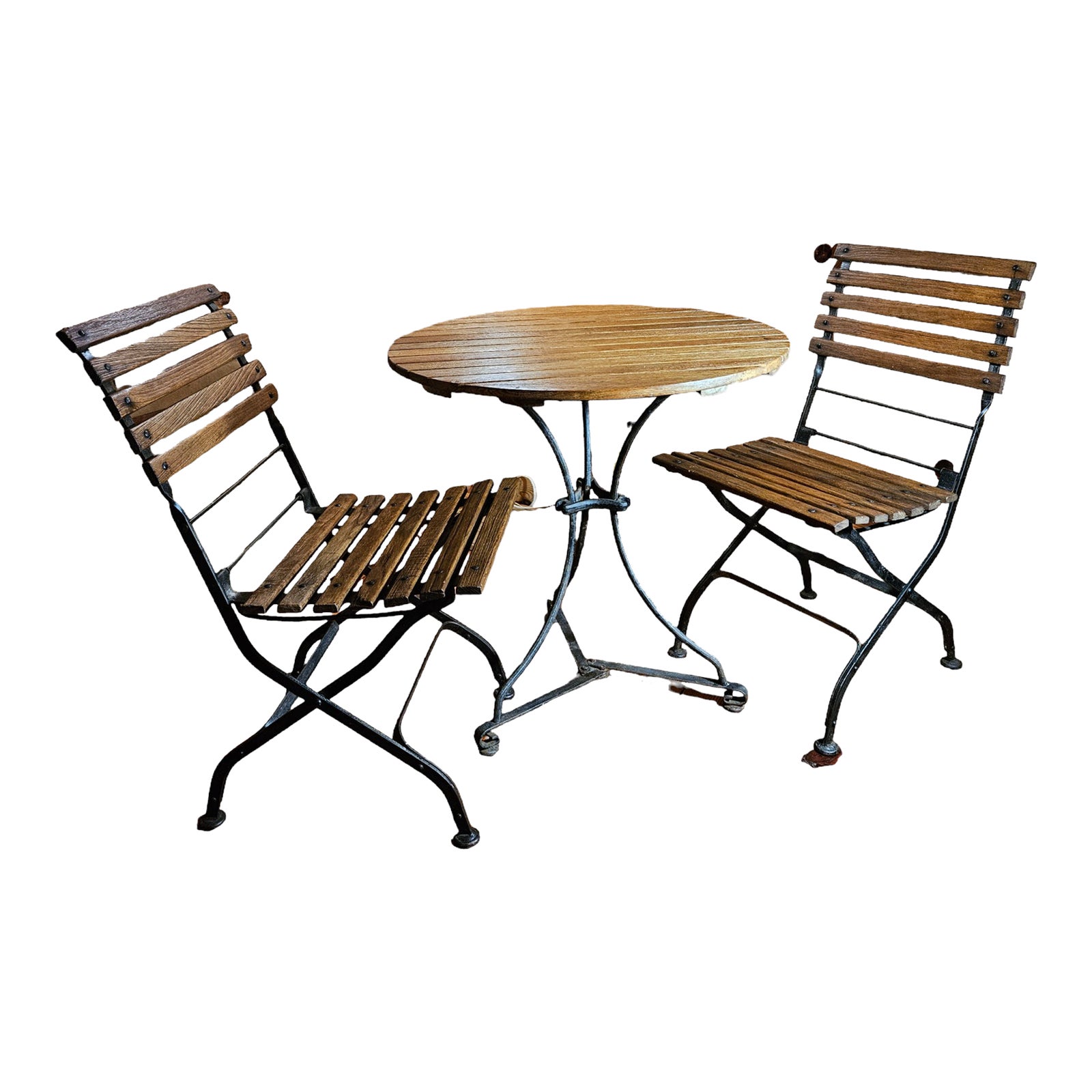 Original 1980's Smith & Hawken Bistro Teak Wood and Cast-Iron