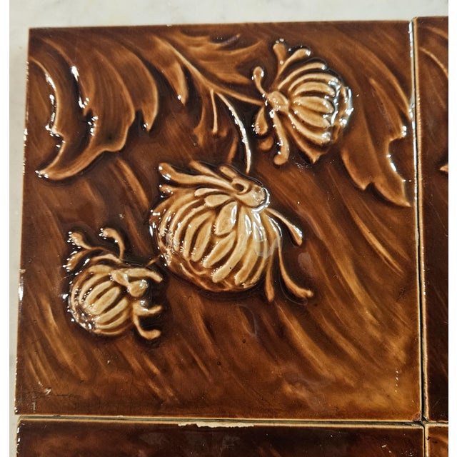 Late 19th Century 6 Stunning Embossed Chrysanthemum Tiles For Sale - Image 5 of 12