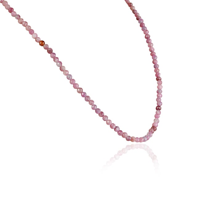 Early 21st Century Vintage Style Genuine 53 Ct Pink Tourmaline 4 Mm Bead Matinee Necklace - 19.5" For Sale - Image 5 of 15