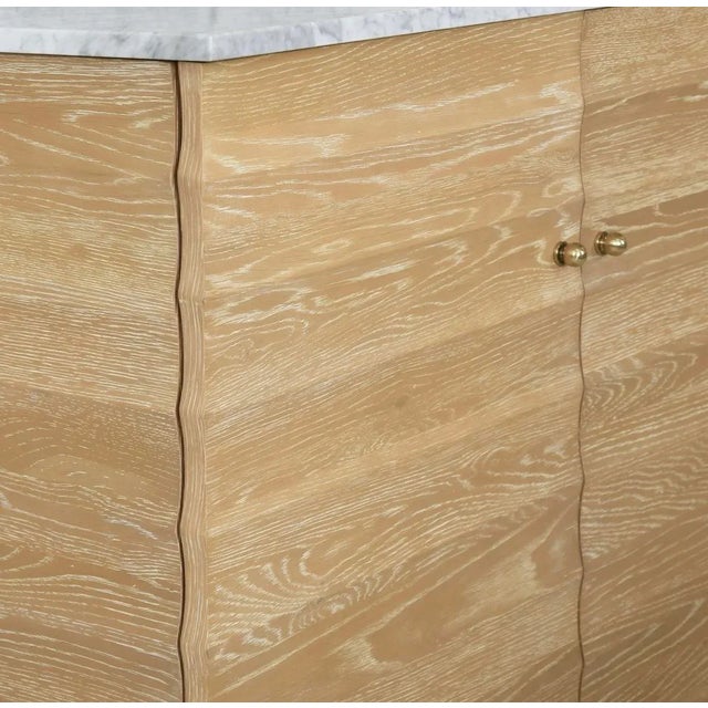 Worlds Away Matthew Izzo Home Rhodes Fluted Cerused Oak, Two Door, Single Sink Bathroom Vanity - Carrara Marble Top, Porcelain Sink, Brass Hardware For Sale - Image 4 of 10