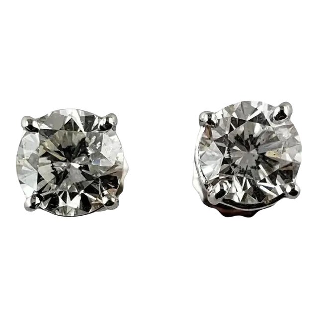 14 Karat White Gold Diamond Stud Earrings - 2 Pieces For Sale