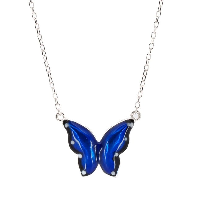 Silver Spiritual Butterfly Blue Enamel Sterling Silver Necklace For Sale - Image 8 of 8