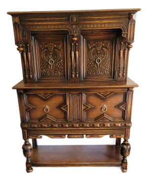 Antique 1920's Jacobean Revival Court Cabinet Spanish Revival Tudor Oak Cabinet