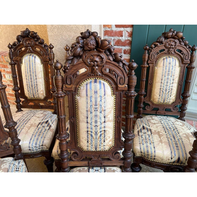 Set 6 Antique French Dining Chairs Renaissance Carved Oak Black Forest C1880 For Sale - Image 14 of 18