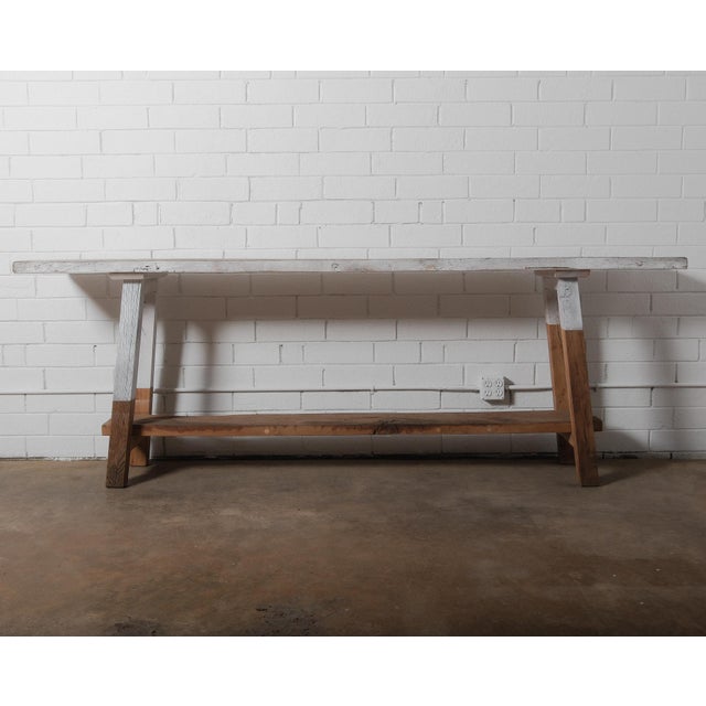 Wood Rustic Vintage Console Table With Distressed Whitewashed Finish For Sale - Image 7 of 7