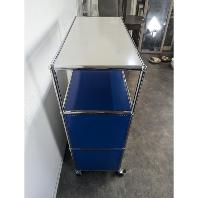 Blue Gentian Blue and White Cabinet with Drop-Down Door on Casters from USM Haller For Sale - Image 8 of 10