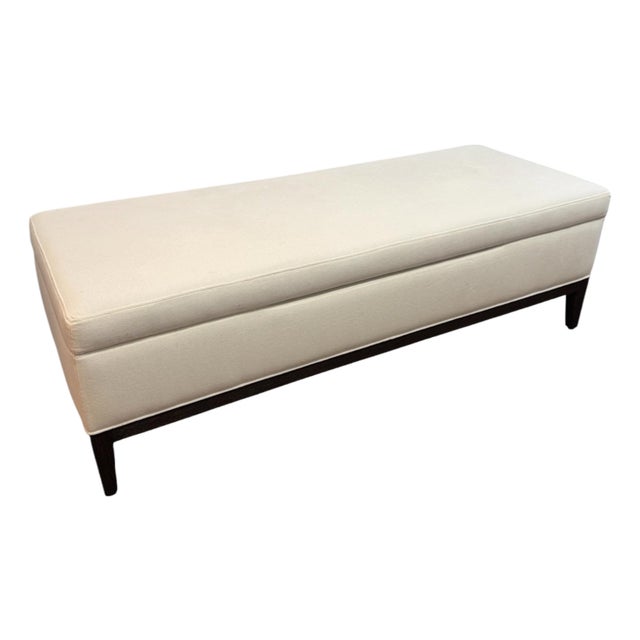 Rh Restoration Hardware Upholstered Storage Bench Ottoman in Ivory Fabric For Sale