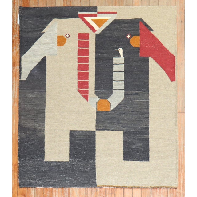 Late 20th Century Elephant Face Persian Kilim - 3'5" x 4'2" For Sale - Image 16 of 18