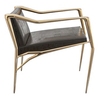 "Inizio" Dining Room Chair With Bronze and Tailor Made Leather For Sale