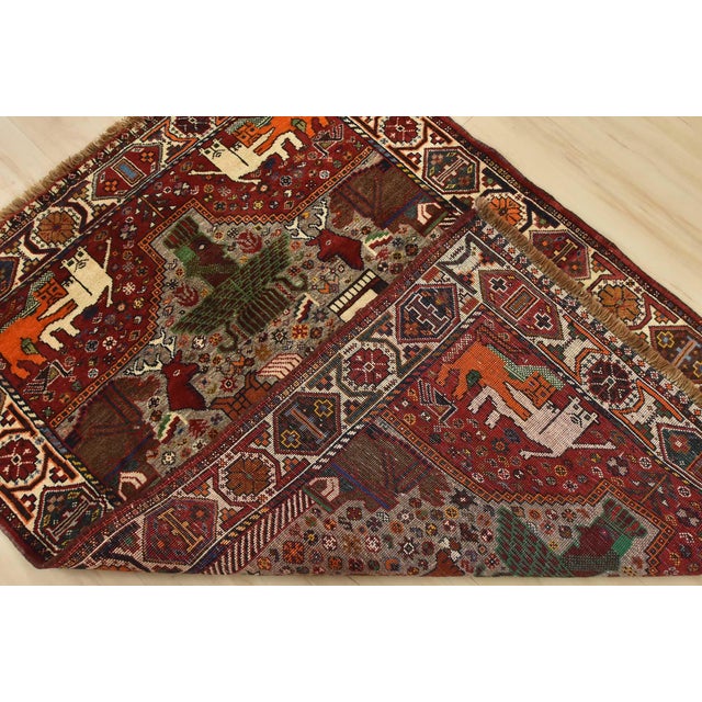 Qashqai Rug 3’7” X 5’1” Gray Wool Vintage Tribal Hand-Knotted Oriental Carpet For Sale - Image 12 of 13