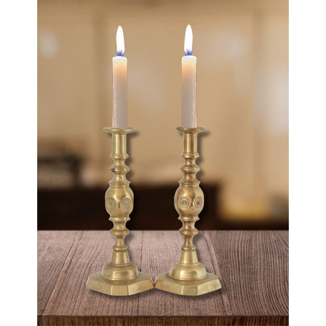 Victorian 'Good Luck' Brass Candlesticks For Sale In Los Angeles - Image 6 of 7